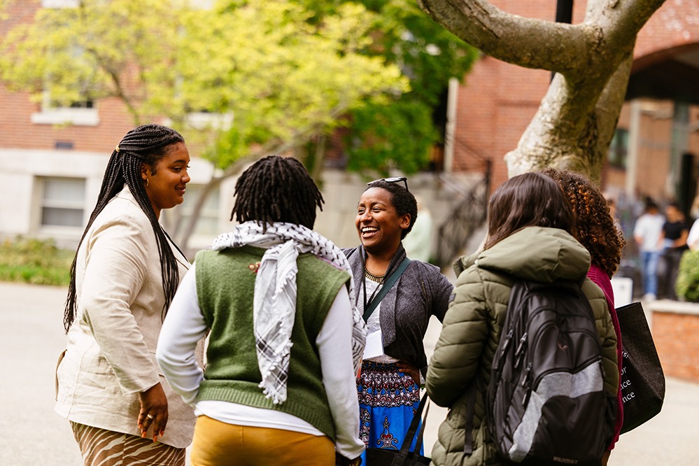 Students chatting and connecting on Brown's campus