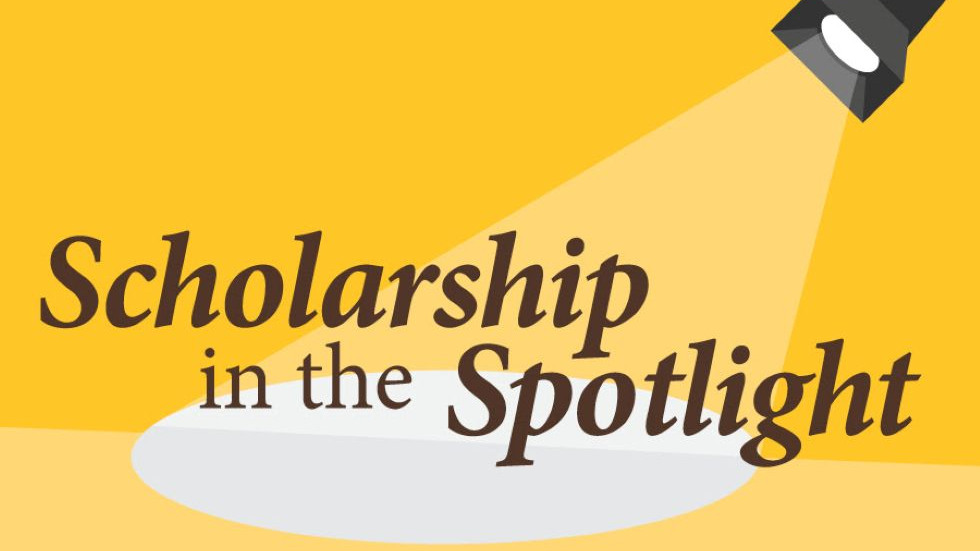 A spotlight on the words "Scholarship in the Spotlight"