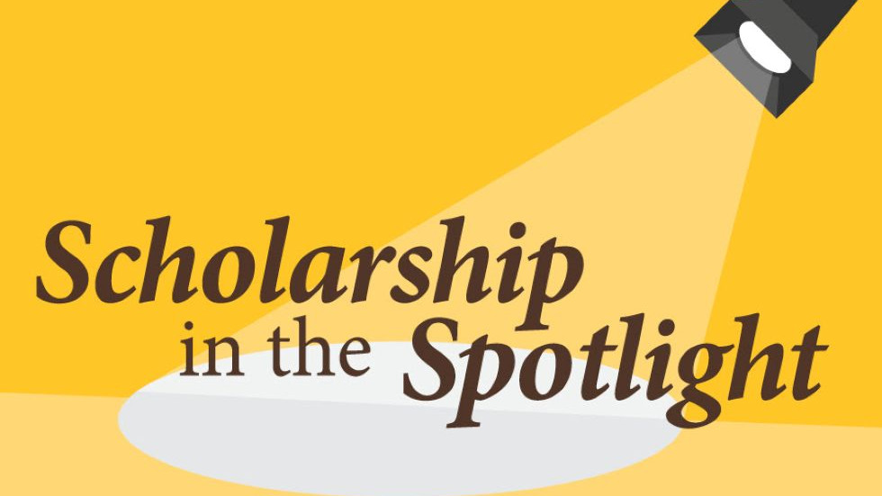 A spotlight on the words "Scholarship in the Spotlight"